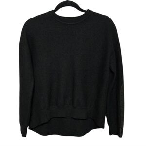 Ted Baker Black 100% Wool Crew Neck Pullover Sweater w Leather Arm Panels Sz 2